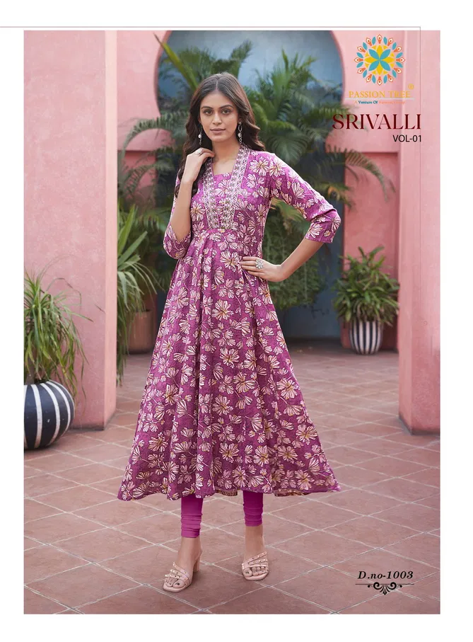 Srivalli Vol 1 By Passion Tree Rayon Printed Anarkali Kurti Suppliers In India